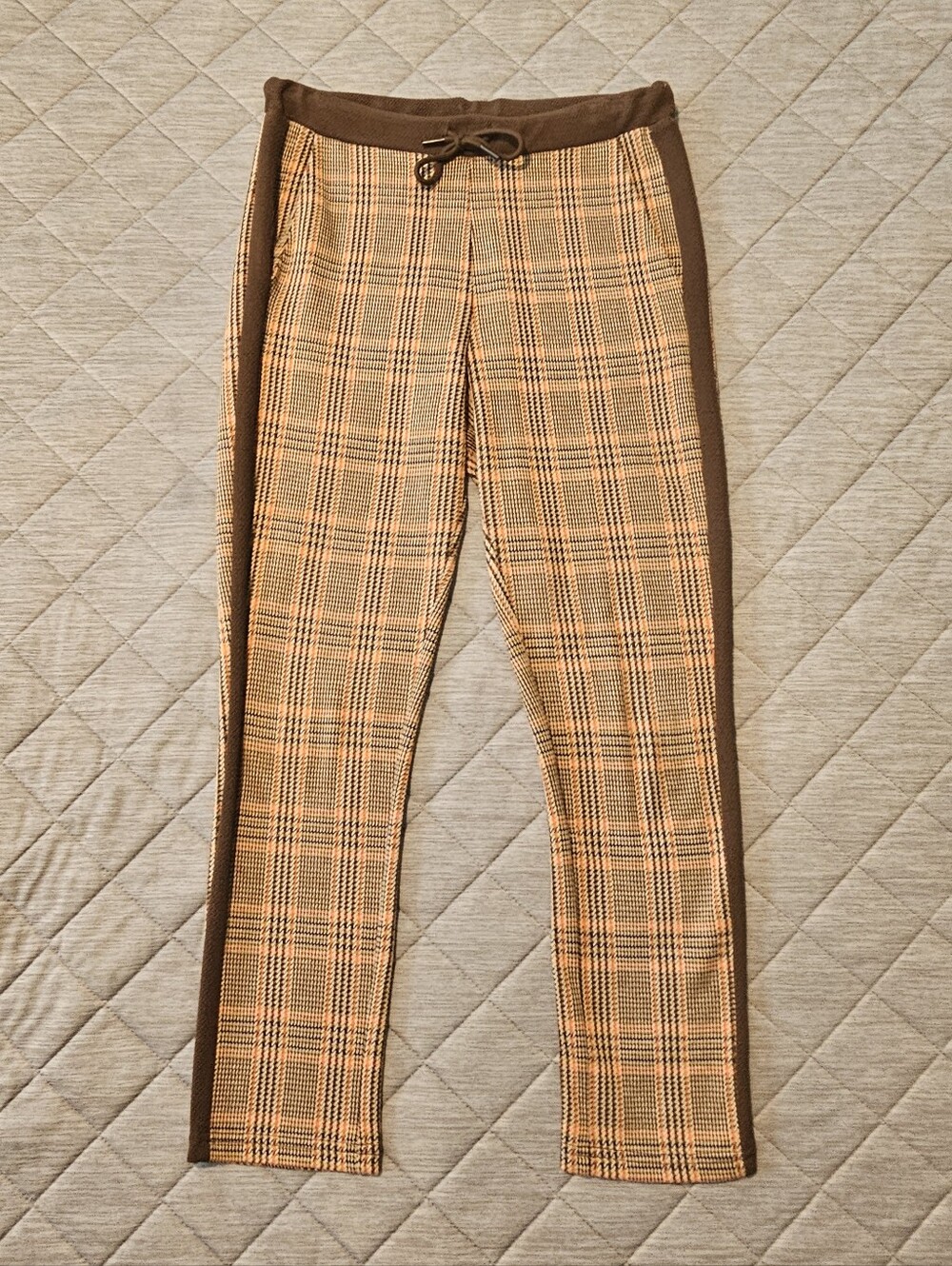 United Colors of Benetton Brown Plaid Women's Pants Size S Casual Soft Fall